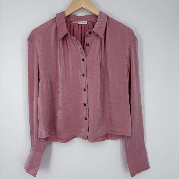 Pilcro Tops - PILCRO Liquid Shine Button Down Shirt Womens XL Pink Shimmer Anthropologie Top
